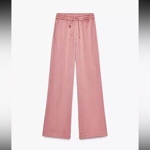 Elegant Pink Women's Wrinkle Look Wide-Leg Pants